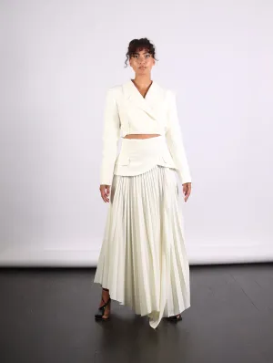Maxi Pleated Asymmetric Skirt in Ivory by A.W.A.K.E. Mode