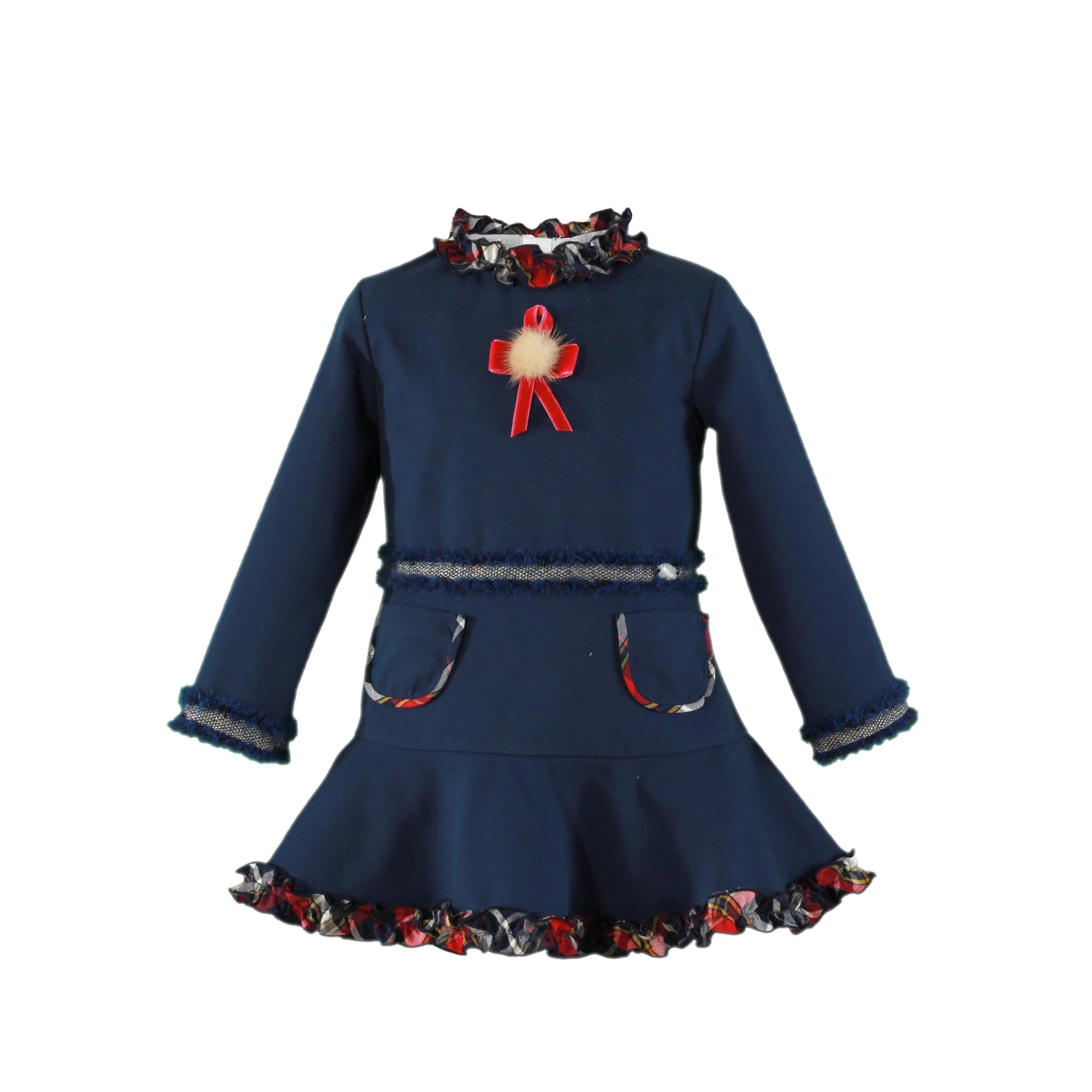 Miranda AW24 - Girls Navy & Pink Check Detail Dress 251V