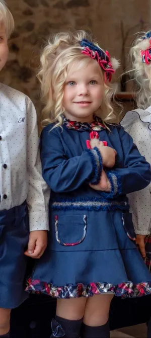 Miranda AW24 - Girls Navy & Pink Check Detail Dress 251V
