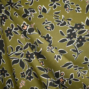 Modern Outlined Floral Rayon Challis Apple/Evergreen