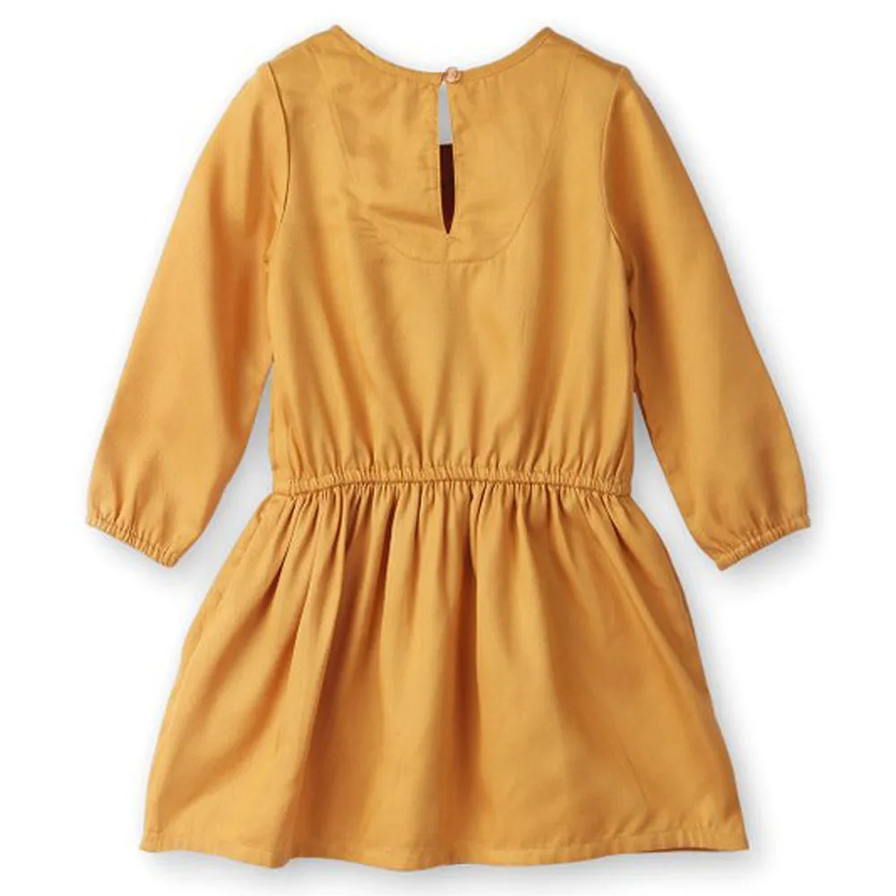 Mustard Floral Embroidered Viscose Dress