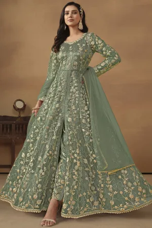 Net Fabric Function Wear Sea Green Color Phenomenal Anarkali Suit