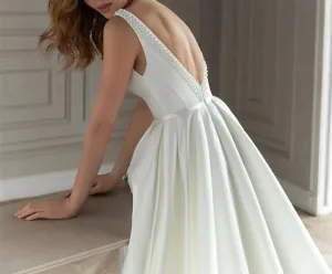 Pearl V Back Satin Wedding Gown