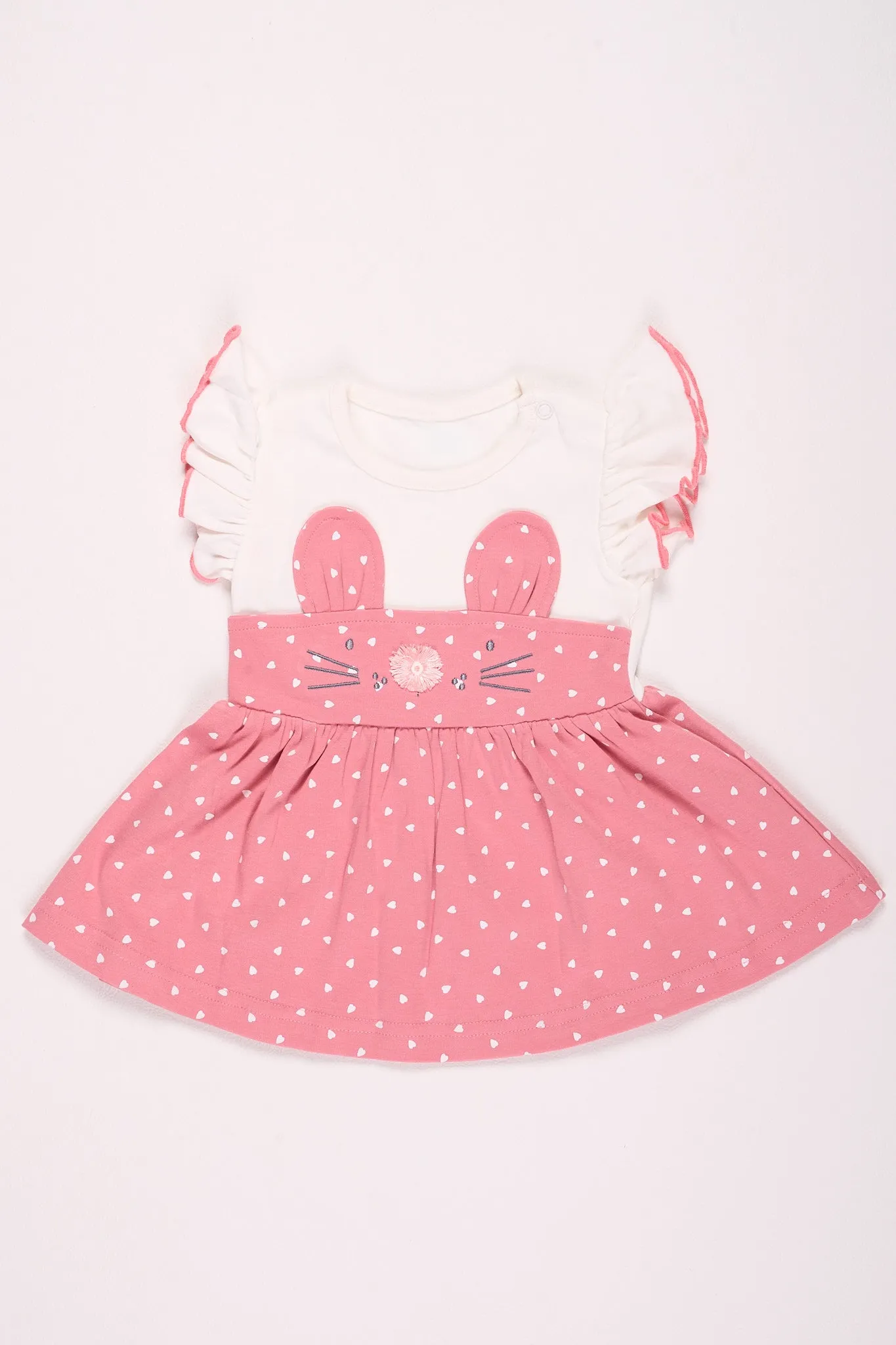 Pink Bunny Embroidered Baby Girl Dress