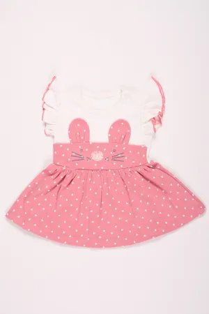 Pink Bunny Embroidered Baby Girl Dress