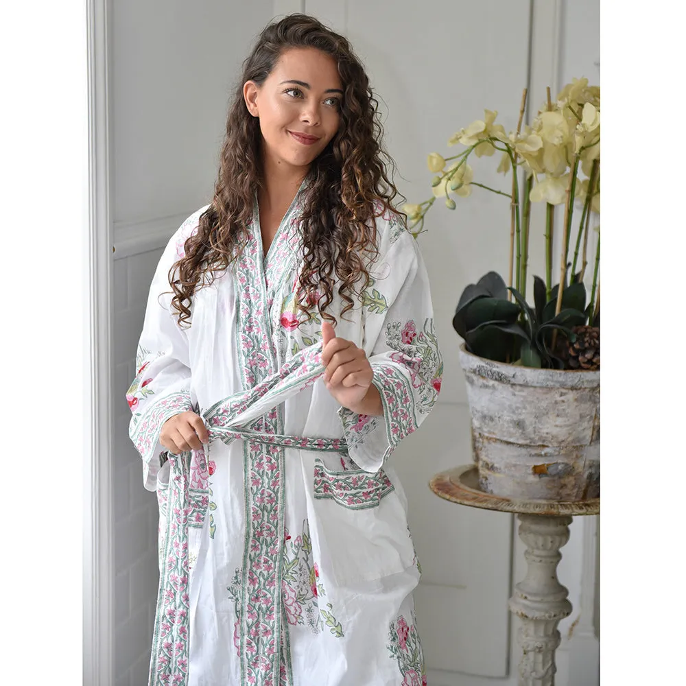 Powell Craft Pink and Mint Green Floral Print Dressing Gown