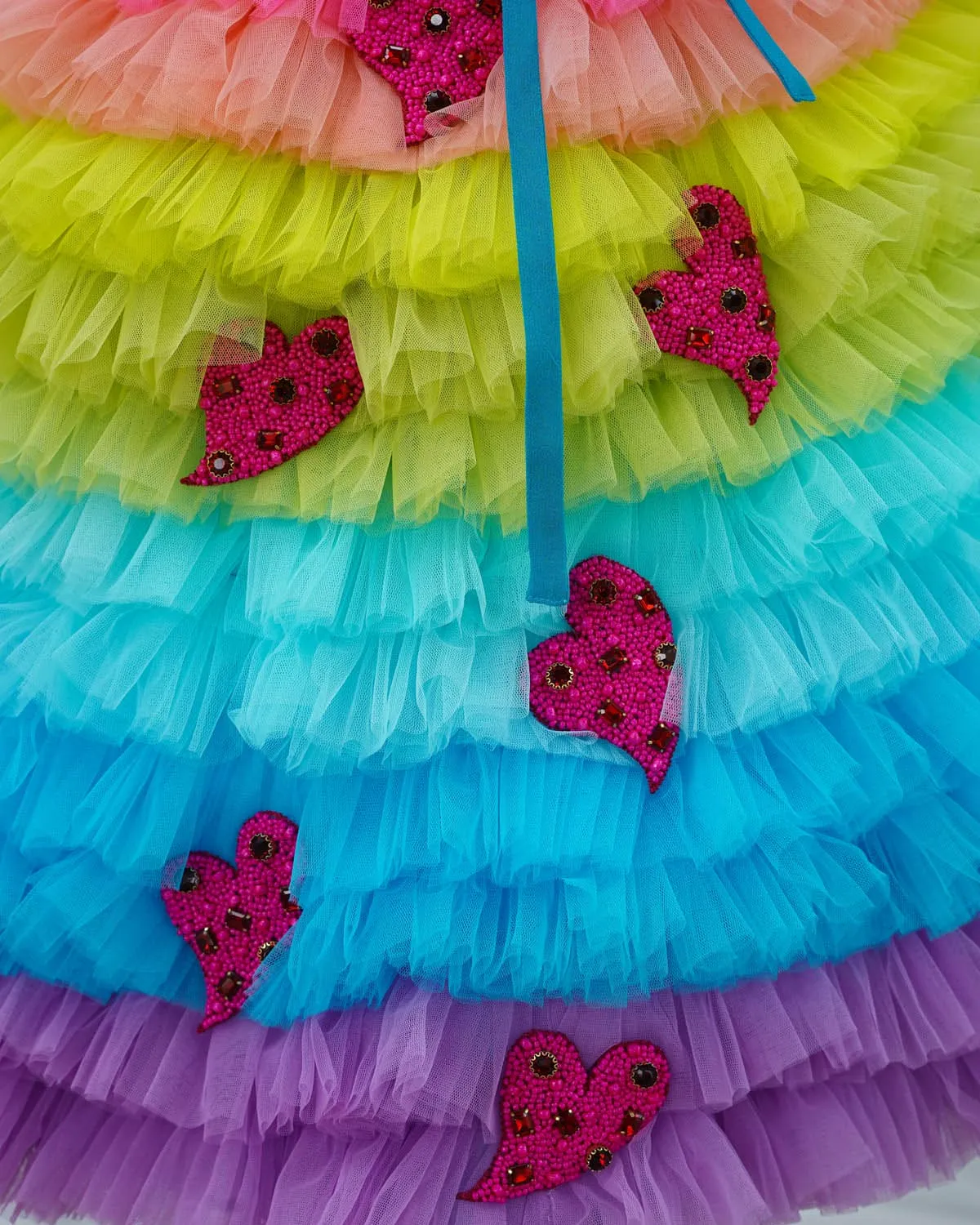 Pre-Order: Hand Crafted Pink Little Heart With Multi Vibrant Frilled Gown
