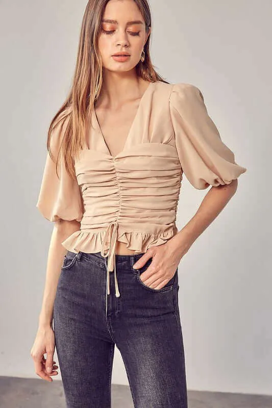 Puff Sleeve Cinched Top