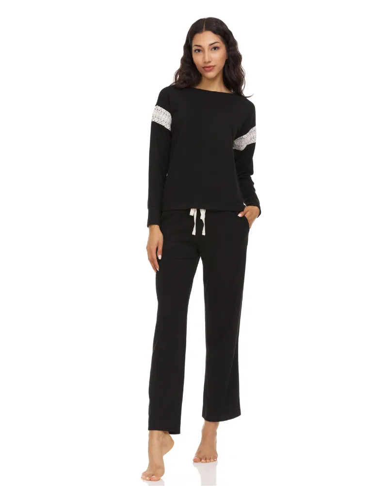 Q81250 Black Alexandra Hacci Knit PJ's Set