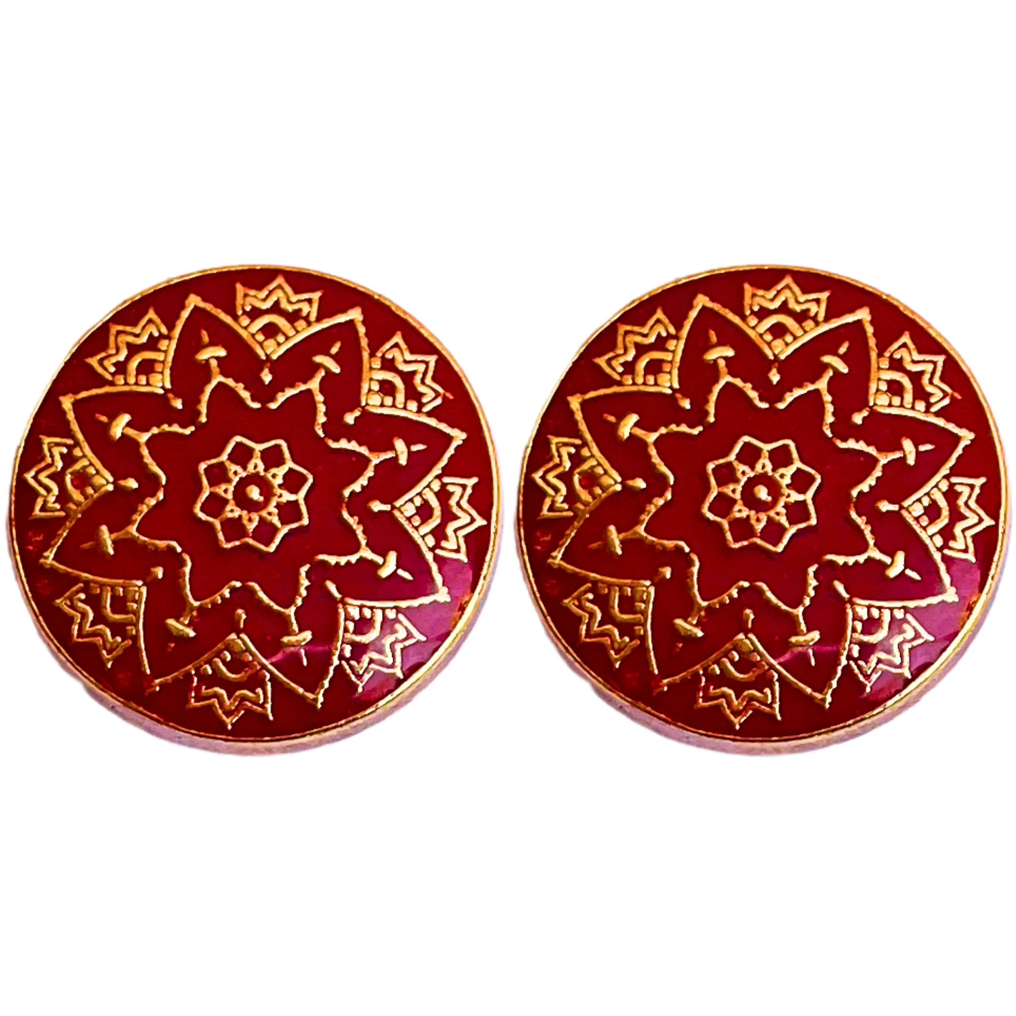 Red and Golden Color Meenakari Design Round 1 Hole Metal Buttons
