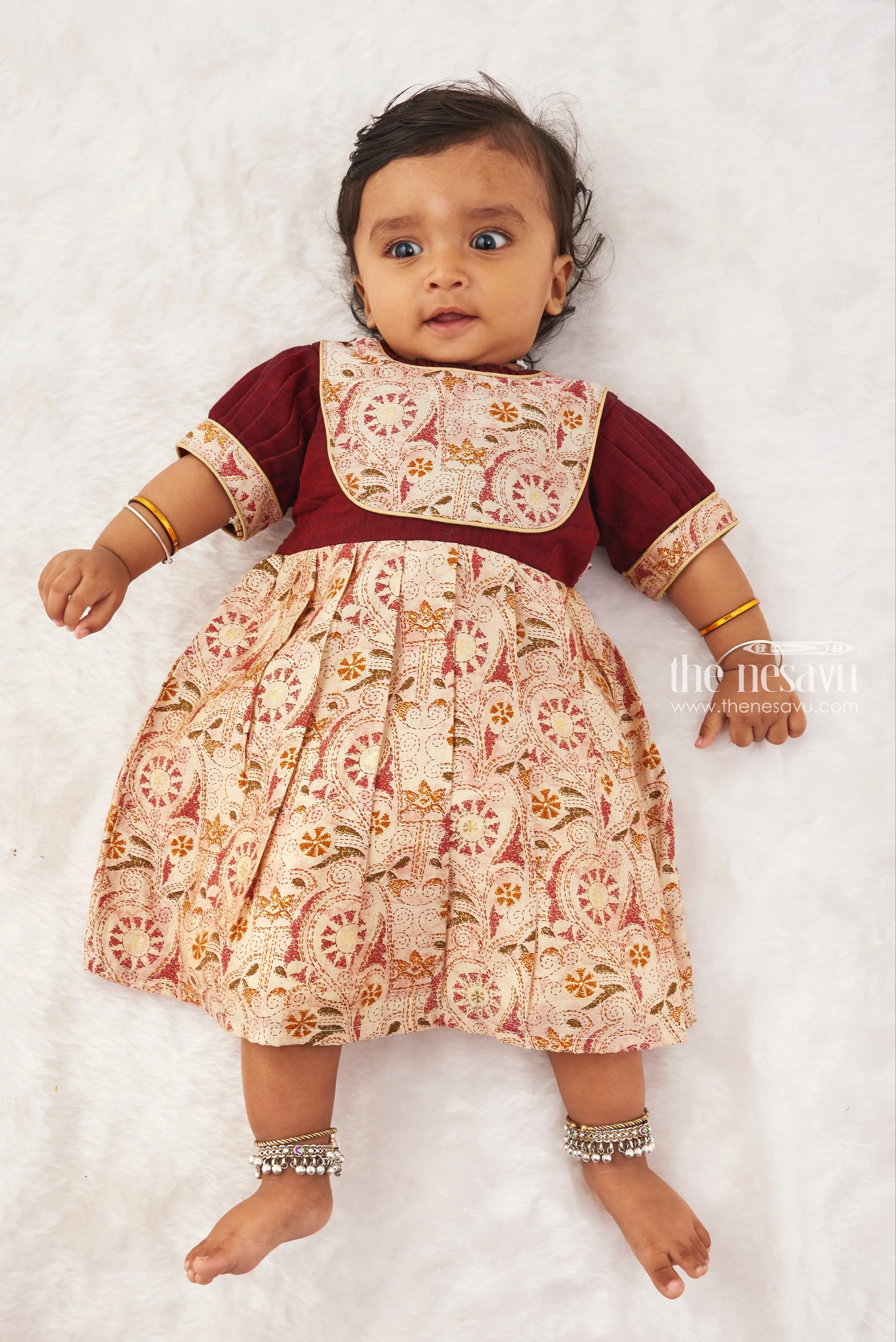 Regal Paisley Print Toddler Dress - Maroon Elegance