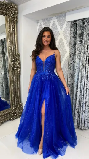 Royal Blue Glitter Corset Ball Gown