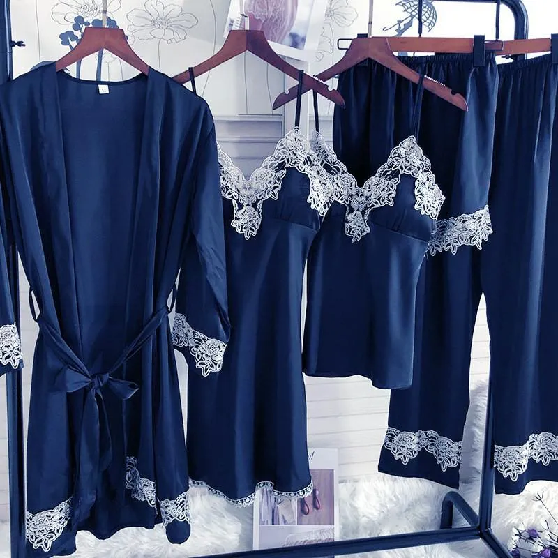 Sexy Female Kimono Gown Satin Capri&Nightdress Set