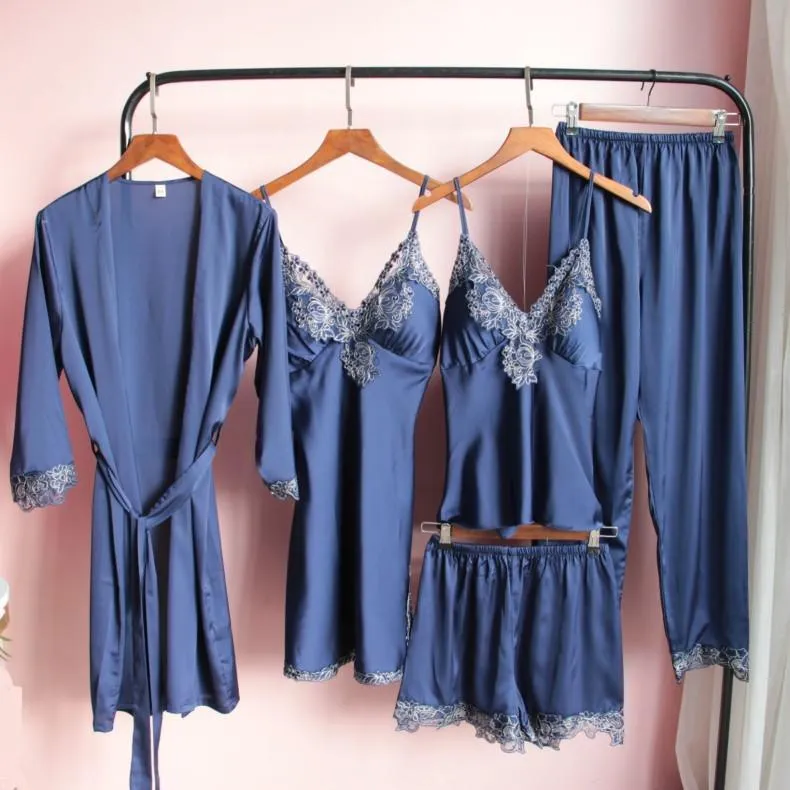 Sexy Female Kimono Gown Satin Capri&Nightdress Set