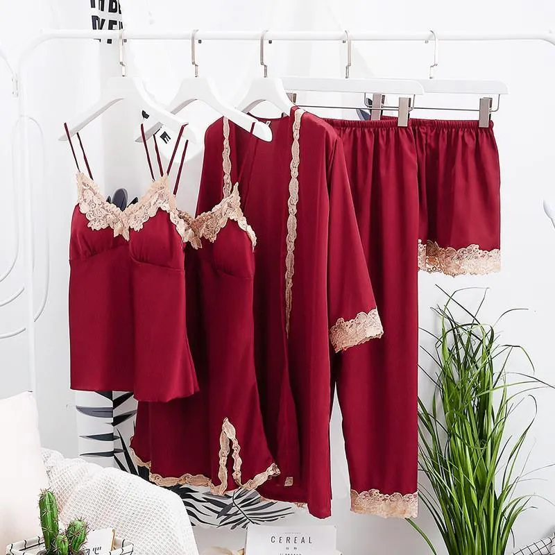 Sexy Female Kimono Gown Satin Capri&Nightdress Set