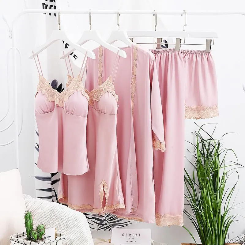 Sexy Female Kimono Gown Satin Capri&Nightdress Set