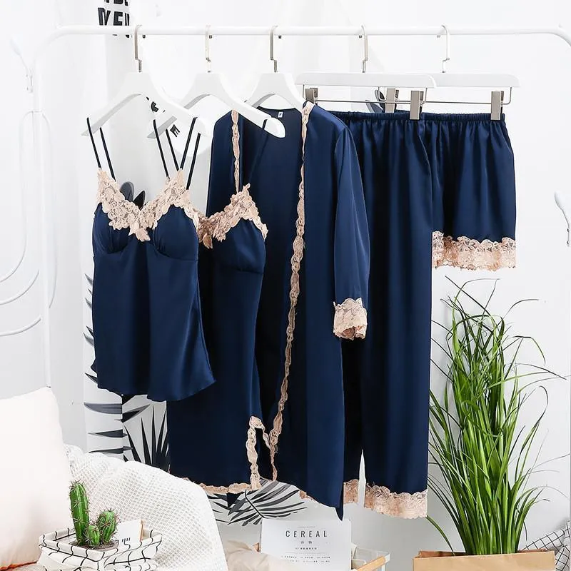 Sexy Female Kimono Gown Satin Capri&Nightdress Set