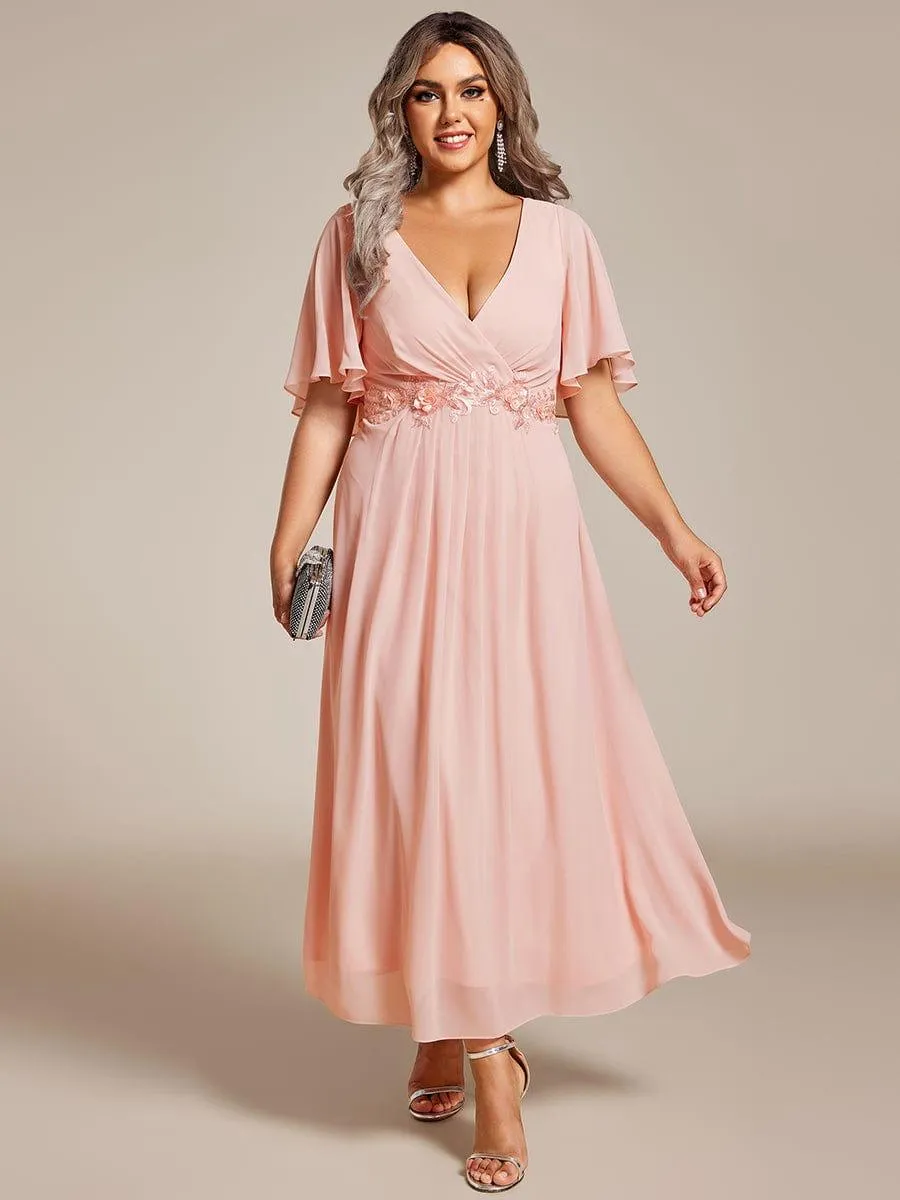 Short Sleeve V Neck Knee Length Mother of the Bride Dress