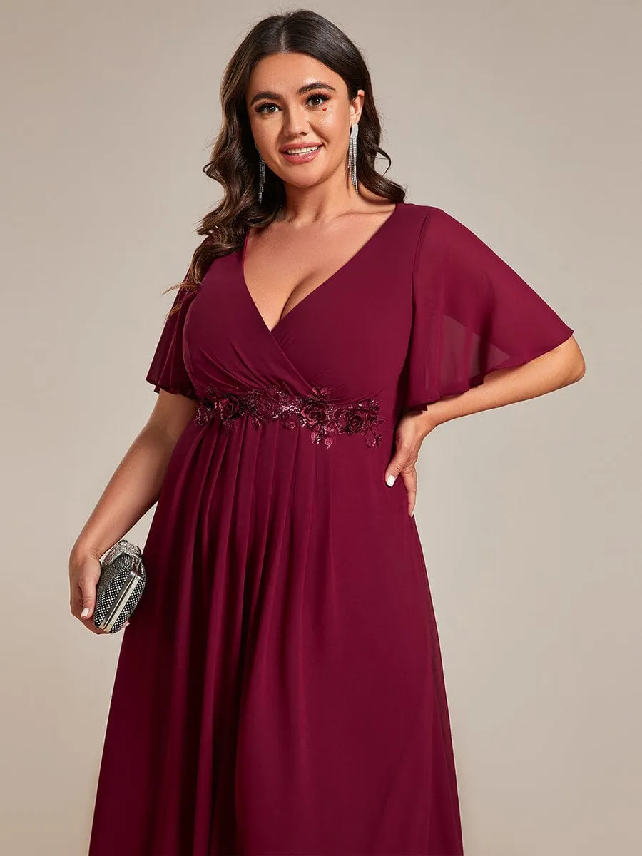 Short Sleeve V Neck Knee Length Mother of the Bride Dress