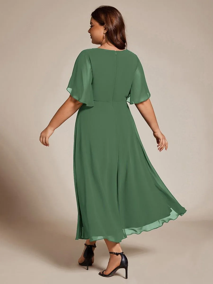 Short Sleeve V Neck Knee Length Mother of the Bride Dress