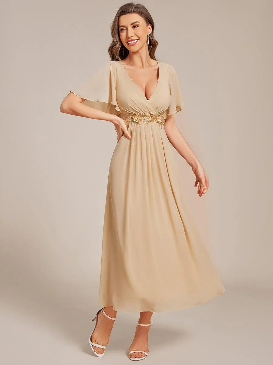 Short Sleeve V Neck Knee Length Mother of the Bride Dress