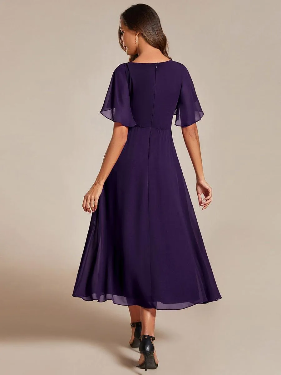 Short Sleeve V Neck Knee Length Mother of the Bride Dress