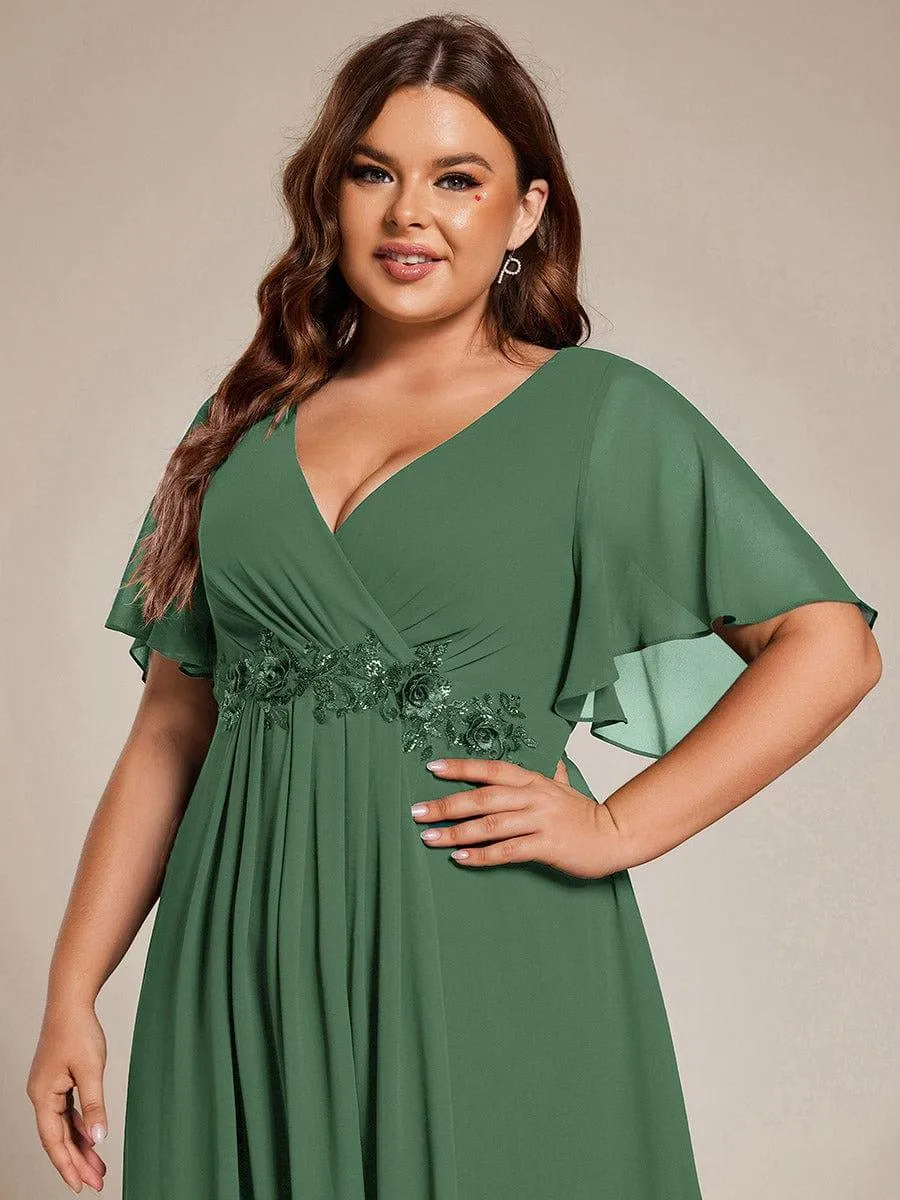 Short Sleeve V Neck Knee Length Mother of the Bride Dress