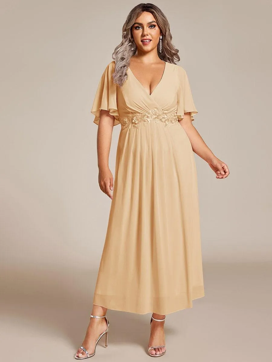 Short Sleeve V Neck Knee Length Mother of the Bride Dress