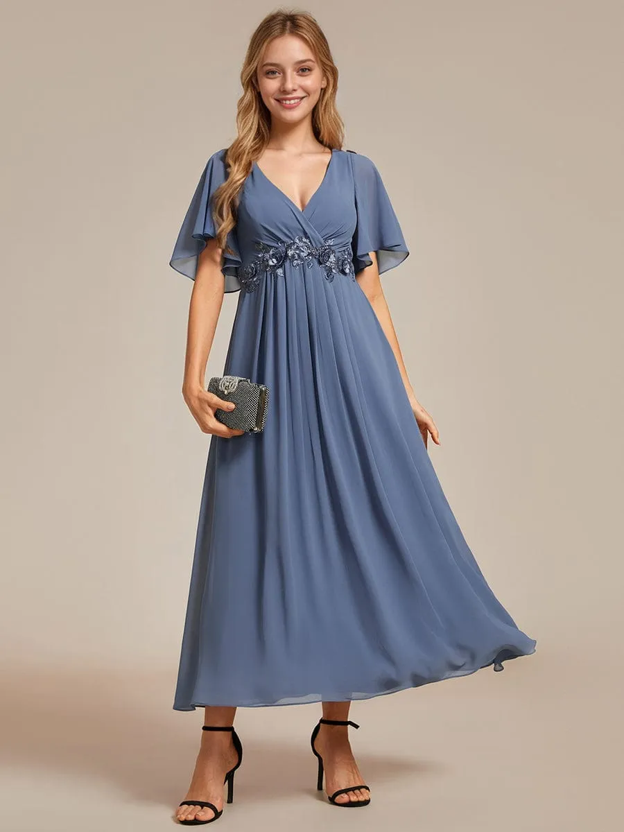 Short Sleeve V Neck Knee Length Mother of the Bride Dress