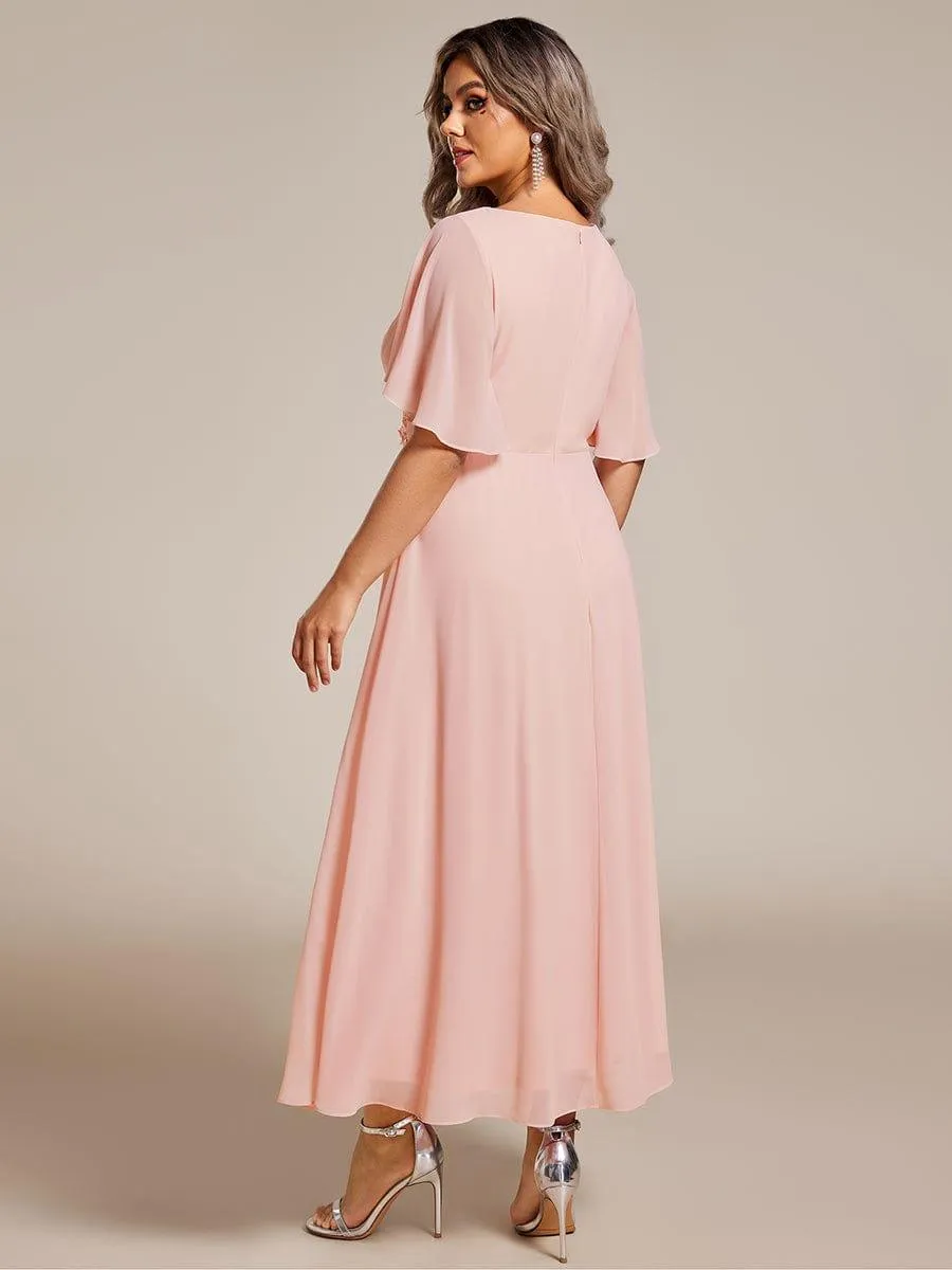 Short Sleeve V Neck Knee Length Mother of the Bride Dress