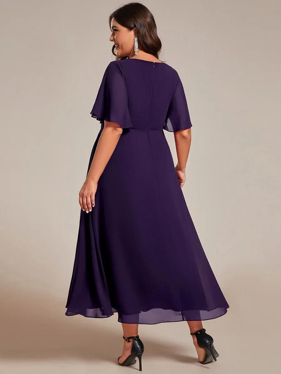Short Sleeve V Neck Knee Length Mother of the Bride Dress