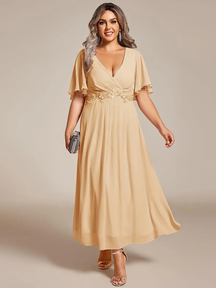 Short Sleeve V Neck Knee Length Mother of the Bride Dress