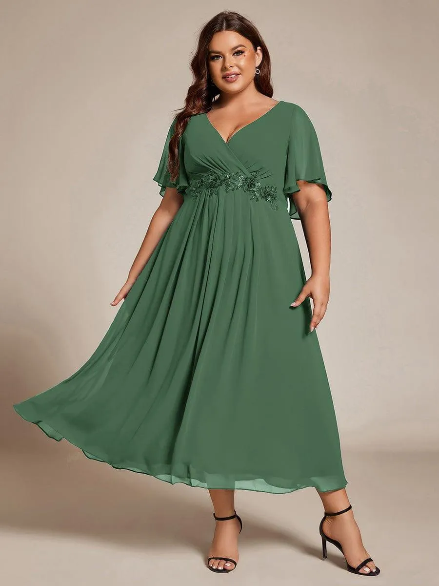 Short Sleeve V Neck Knee Length Mother of the Bride Dress