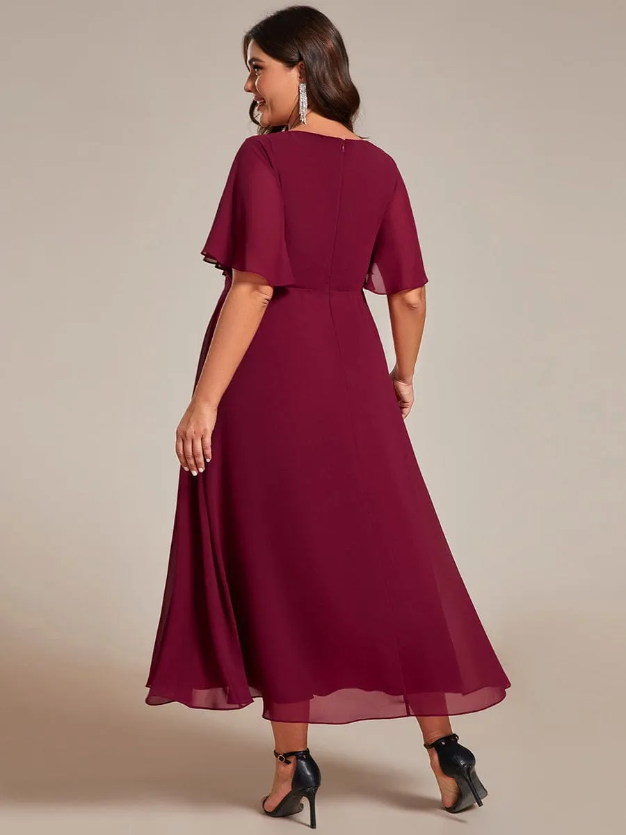 Short Sleeve V Neck Knee Length Mother of the Bride Dress