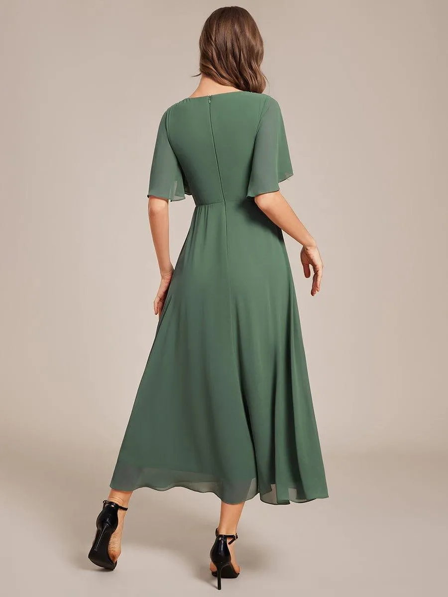 Short Sleeve V Neck Knee Length Mother of the Bride Dress