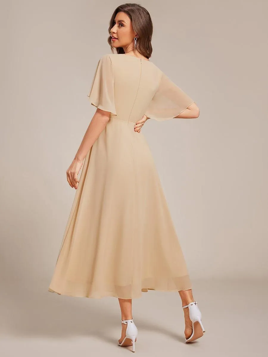 Short Sleeve V Neck Knee Length Mother of the Bride Dress
