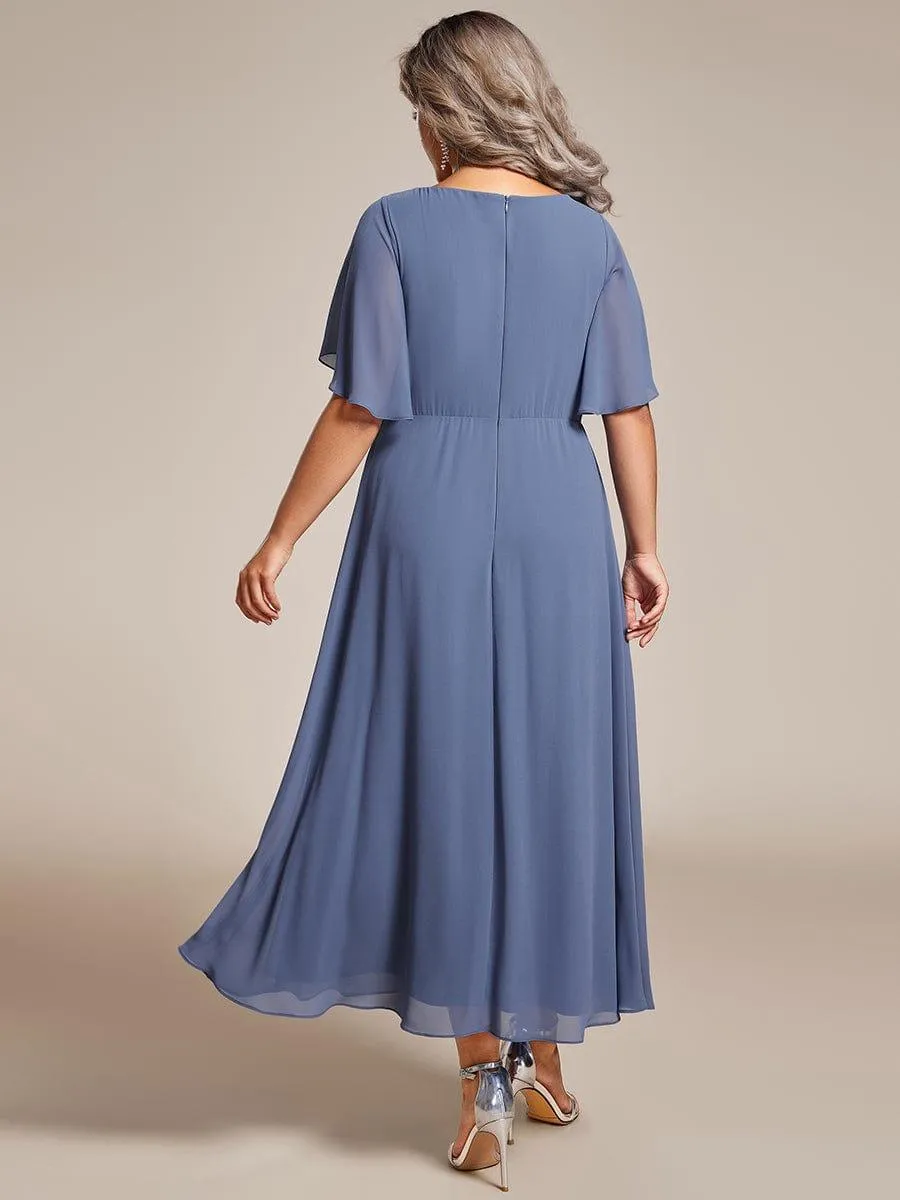 Short Sleeve V Neck Knee Length Mother of the Bride Dress