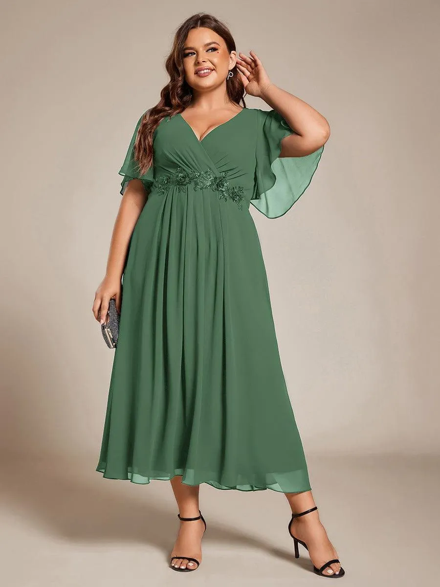 Short Sleeve V Neck Knee Length Mother of the Bride Dress