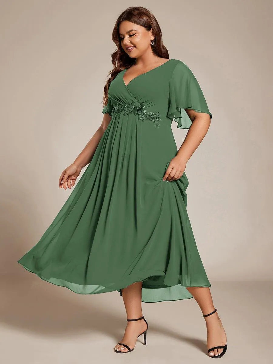 Short Sleeve V Neck Knee Length Mother of the Bride Dress