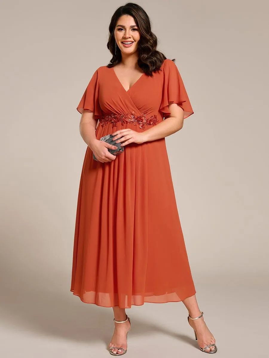 Short Sleeve V Neck Knee Length Mother of the Bride Dress