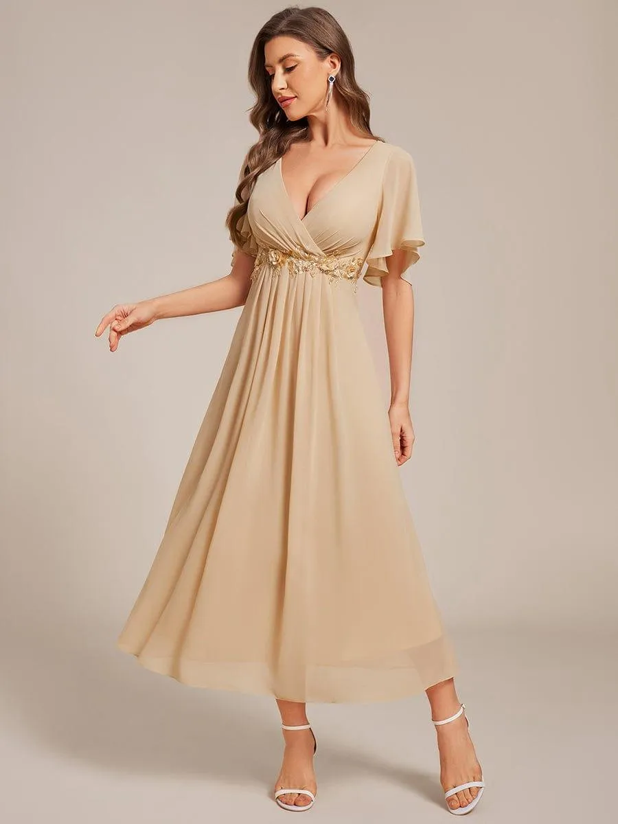 Short Sleeve V Neck Knee Length Mother of the Bride Dress