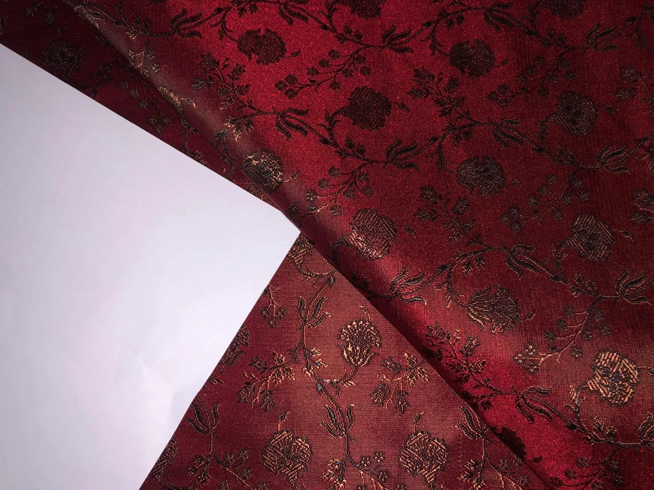 Silk Brocade fabric 44" wide Floral Jacquard available in 2 colors Burgundy with black and mustard color/ teal and black color BRO914[1/2]