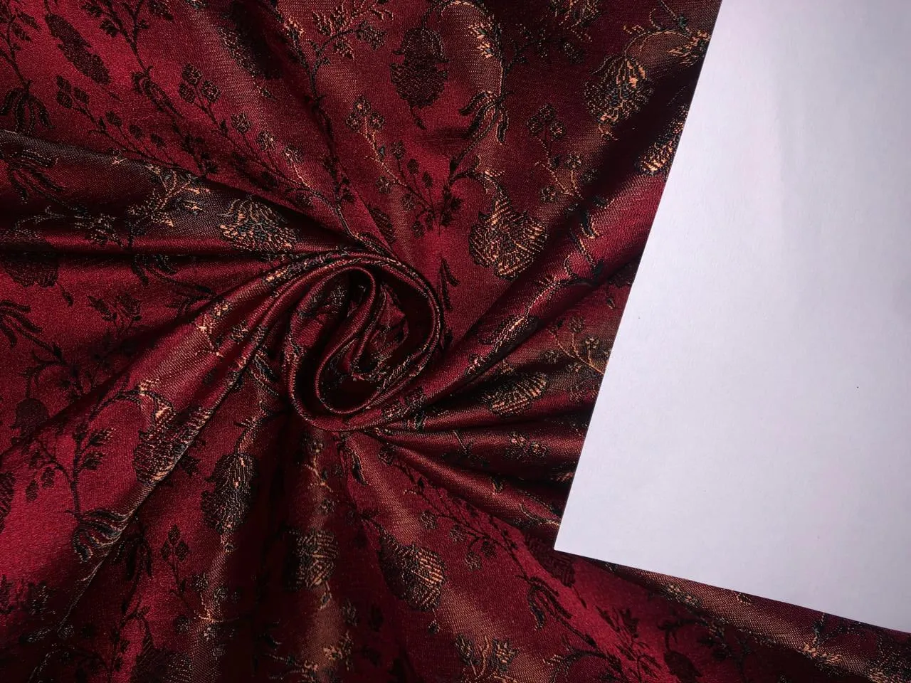 Silk Brocade fabric 44" wide Floral Jacquard available in 2 colors Burgundy with black and mustard color/ teal and black color BRO914[1/2]