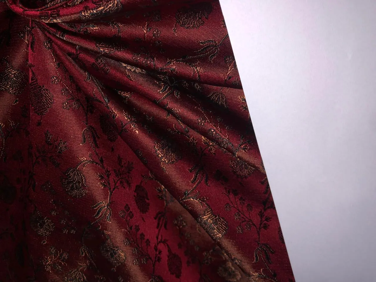 Silk Brocade fabric 44" wide Floral Jacquard available in 2 colors Burgundy with black and mustard color/ teal and black color BRO914[1/2]