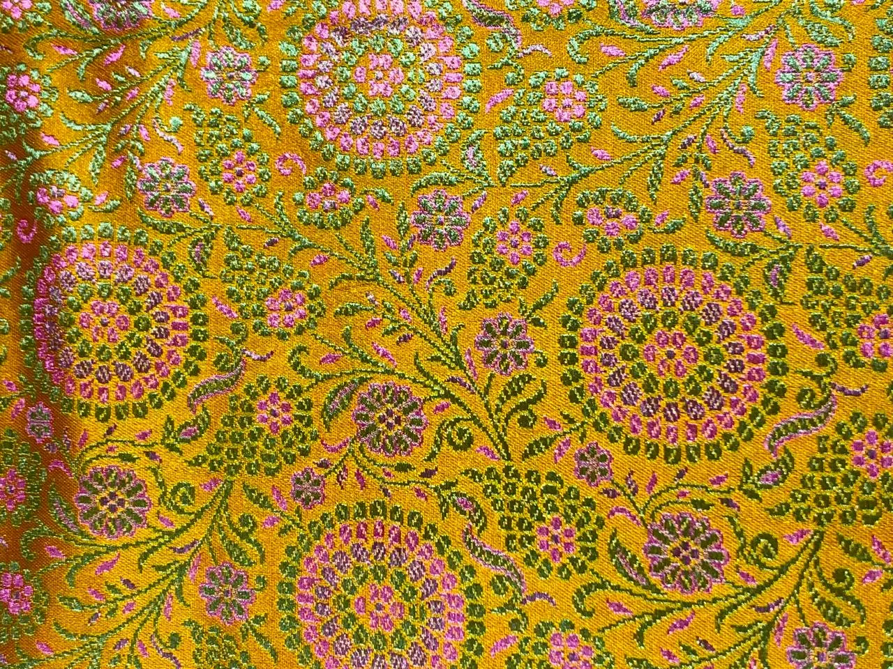 Silk Brocade fabric 44" wide INTRICATE JACQUARD available in 3 colors bright navy ,neon green and candy /golden khaki and candy AND  GOLDEN YELLOW,SALMON PINK AND NEON GREEN BRO960[1/2/3]