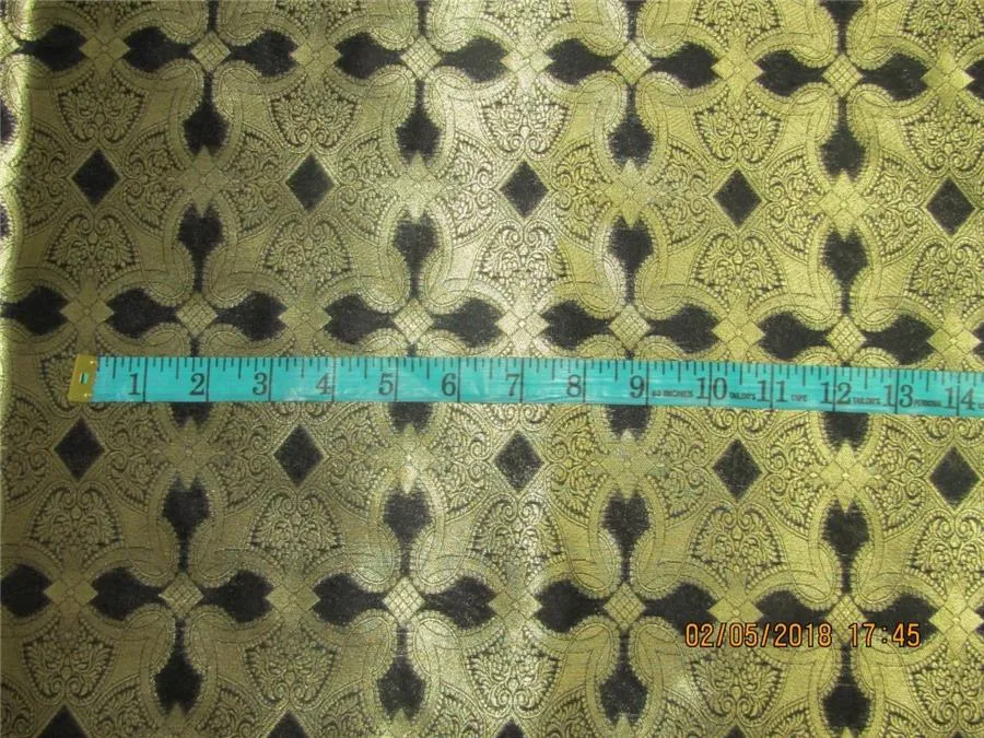 Silk Brocade Fabric black x Metallic Gold vestment 44&quot;