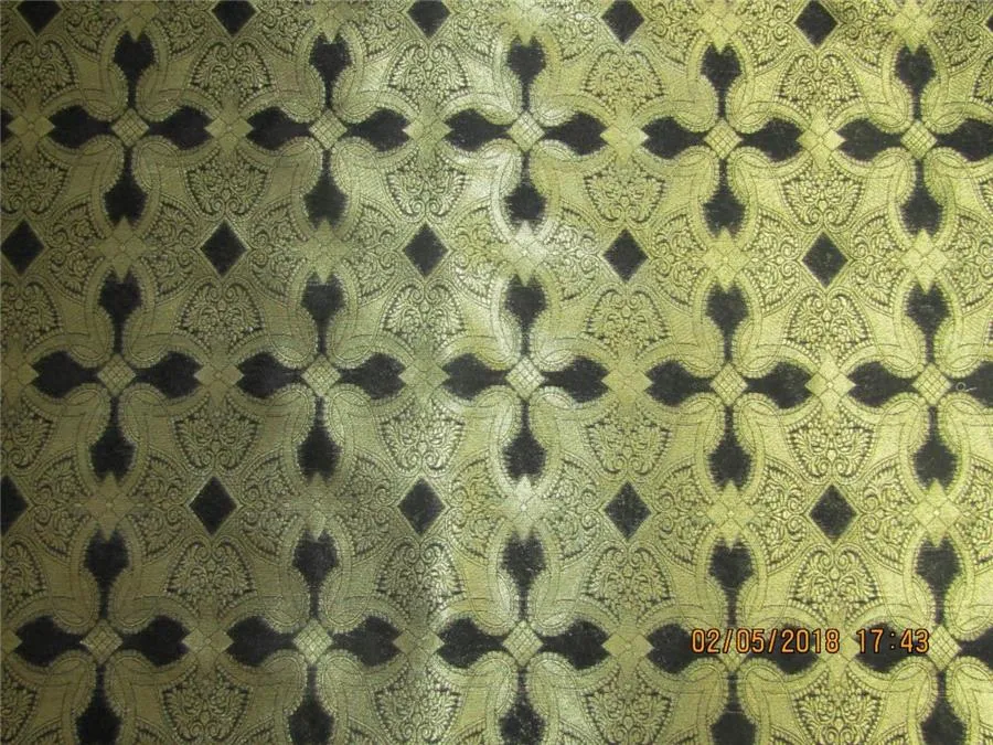 Silk Brocade Fabric black x Metallic Gold vestment 44&quot;