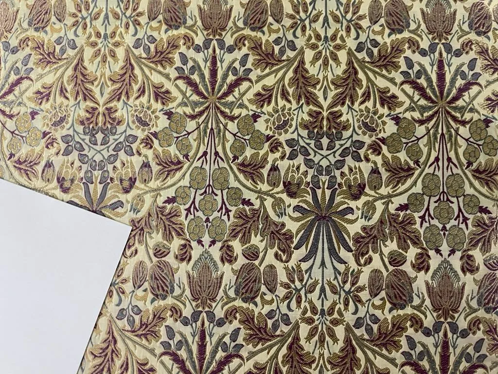 Silk Brocade fabric Cream and pastel shades of purple with metallic gold 58" wide BRO903[4]