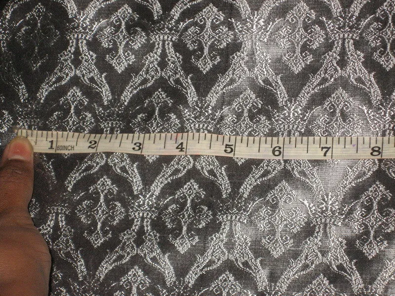 SILK BROCADE FABRIC Dark Steel Greyish Silver colour 44" wide Vestment design BRO159[4]