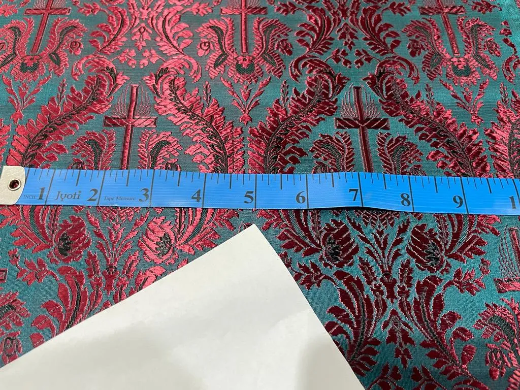Silk Brocade fabric deep wine x charcoal grey color 44" wide BRO369[3]